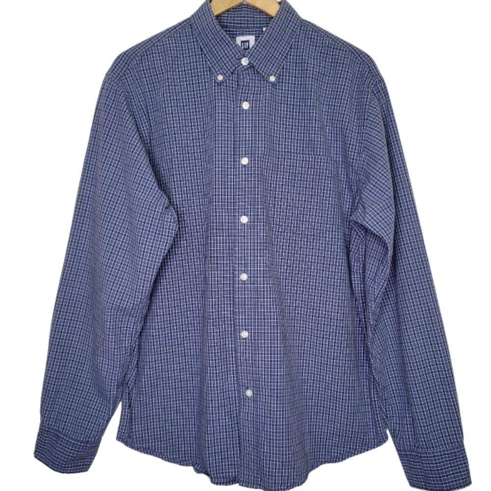 Gap Factory Blue plaid button down shirt, size XL